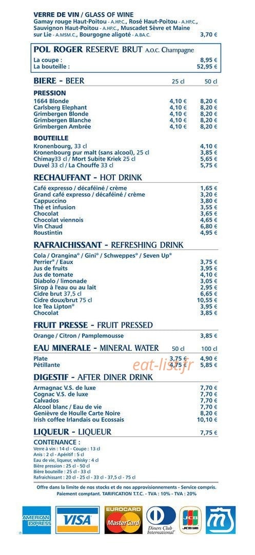 Carte et menu de Brasserie l'Océan à Nesles — Les bières, boissons chaudes...