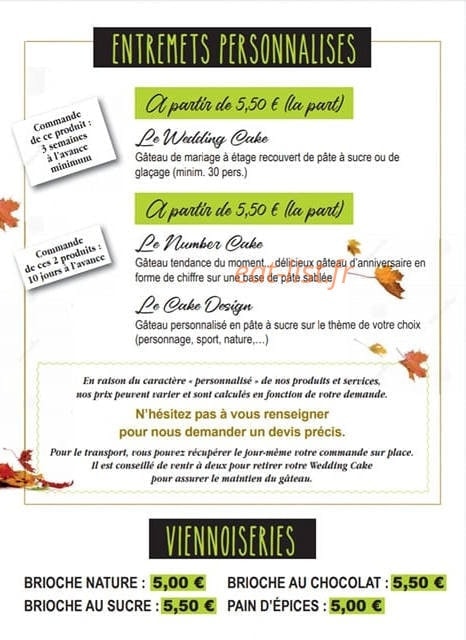 Carte et menu de Le 31 L'atelier Du Pâtissier à Boiry Notre Dame — Les entremets personnalisés et viennoiseries