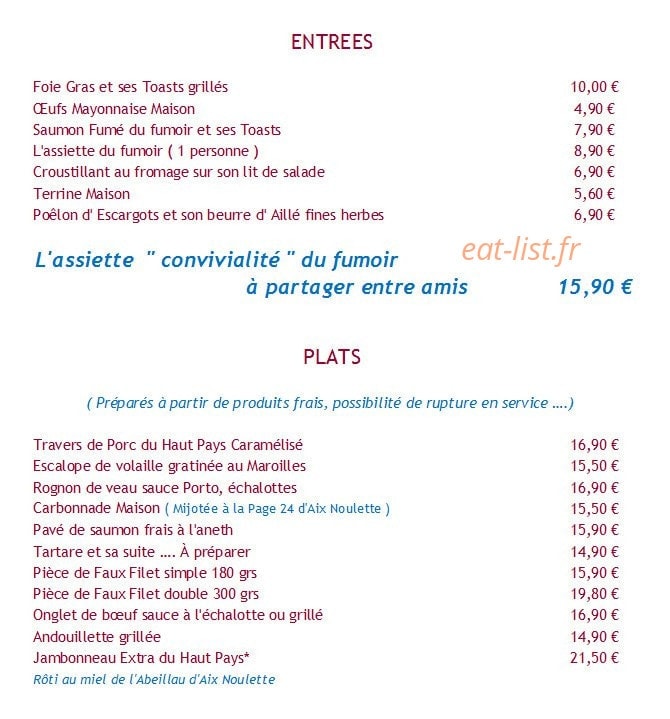 Auberge La Grange — carte page 4