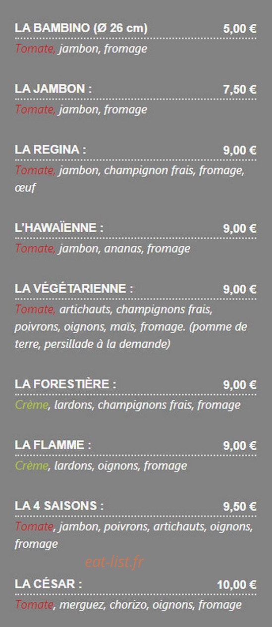 La Pat'A Pizza — carte page 1