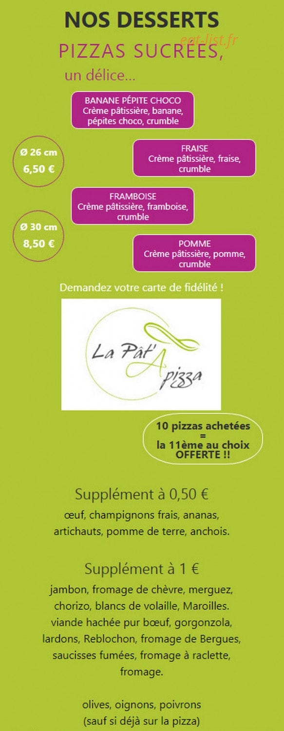 La Pat'A Pizza — carte page 5