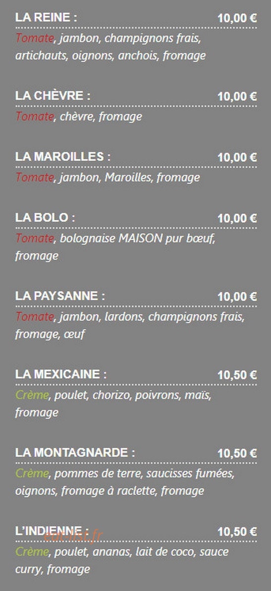La Pat'A Pizza — carte page 2