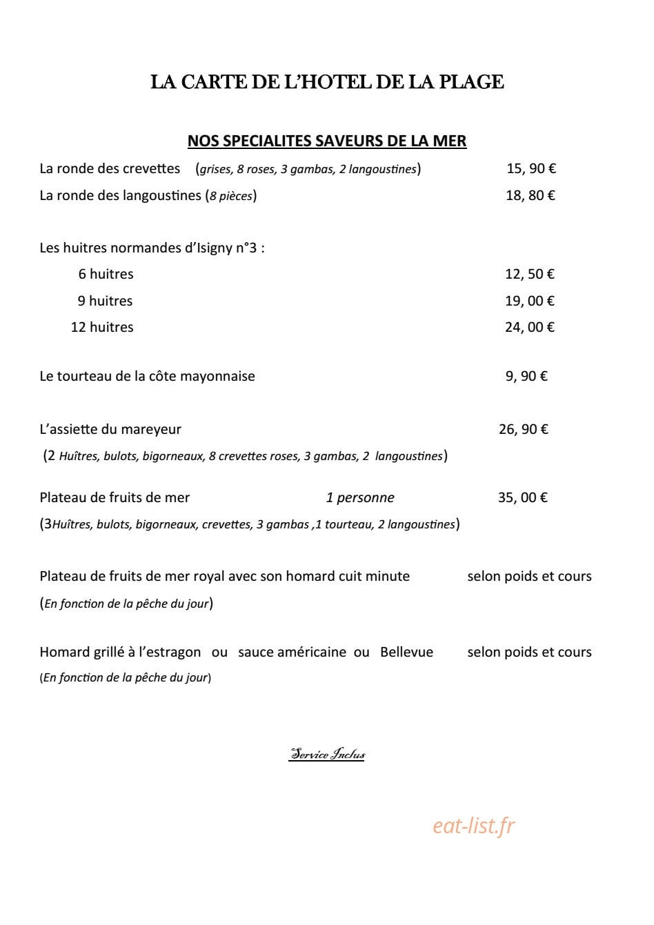 Hotel de la Plage — carte page 2
