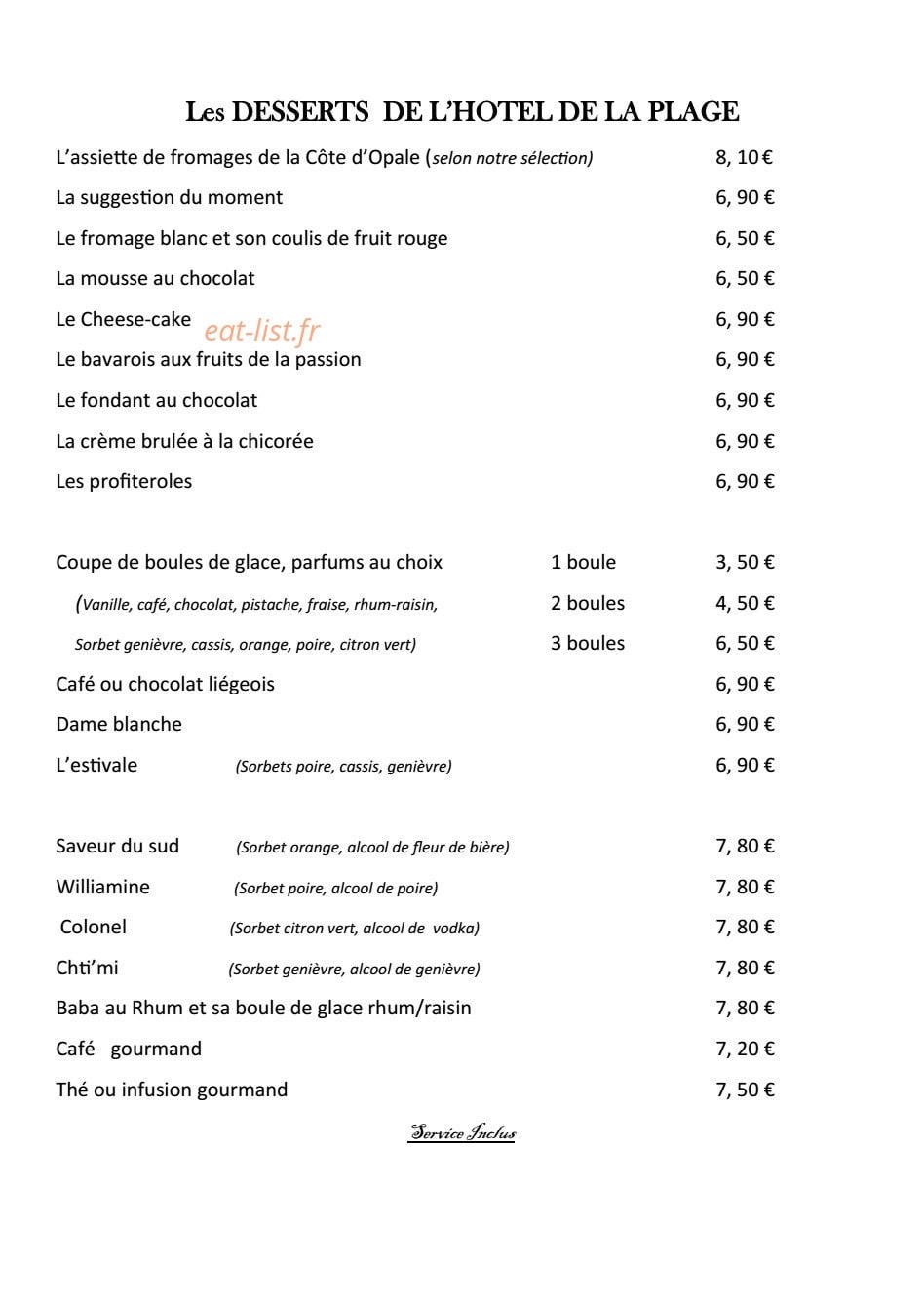 Hotel de la Plage — carte page 4