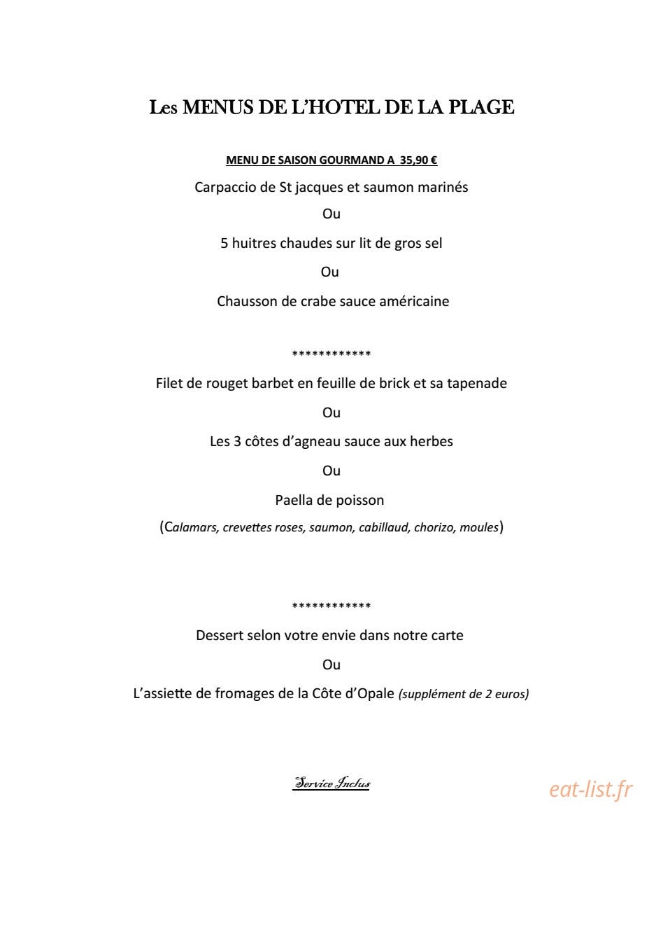 Hotel de la Plage — carte page 8