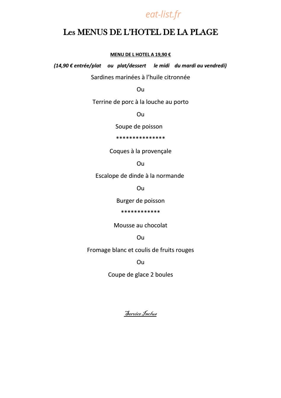 Hotel de la Plage — carte page 6
