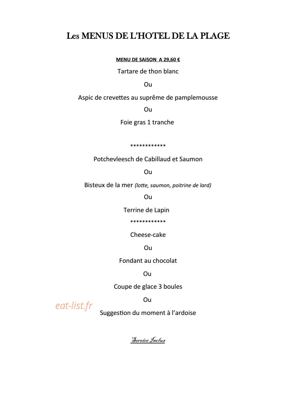 Hotel de la Plage — carte page 7