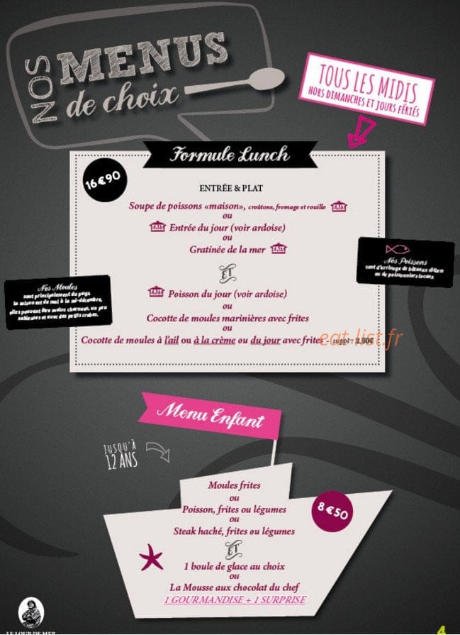 Carte et menu de Le loup de Mer à Audresselles — Formules