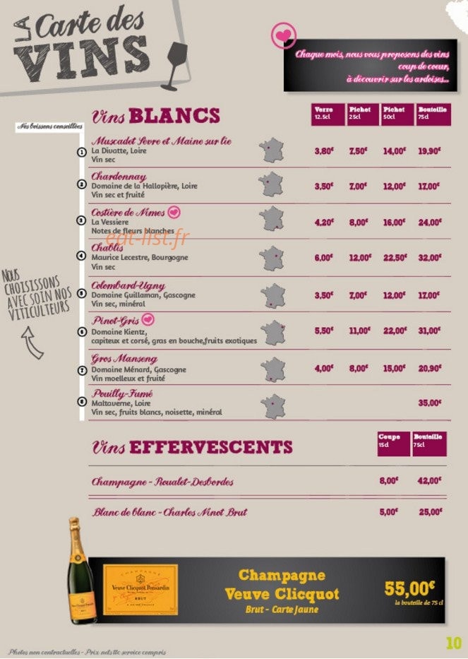Carte et menu de Le loup de Mer à Audresselles — Vins