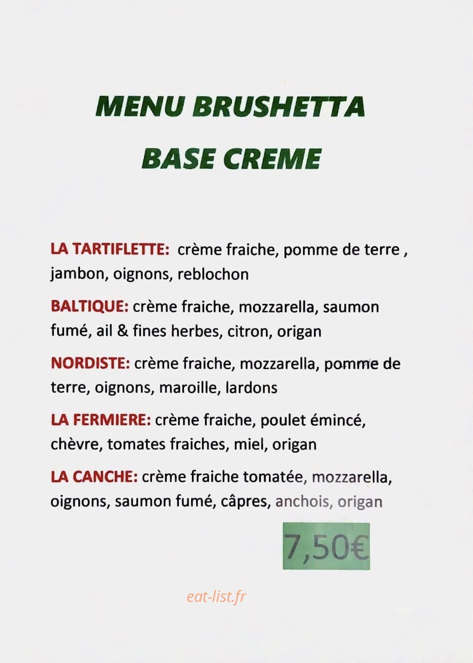 Friterie Manu — carte page 1