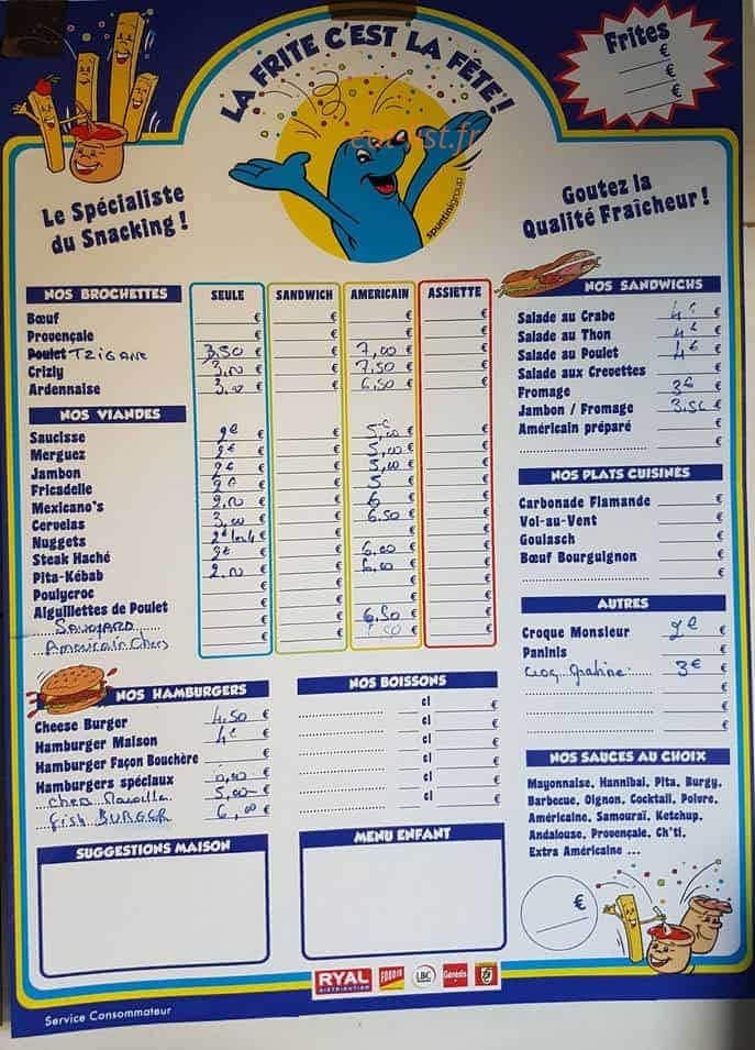 Friterie Micka — carte page 1