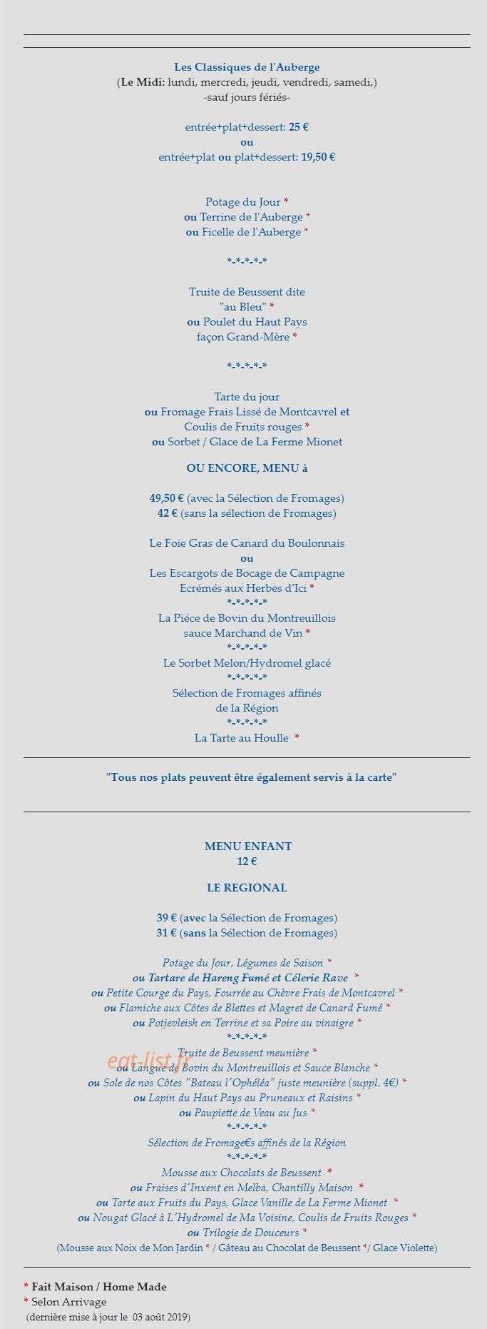 Auberge d'Inxent — carte page 1