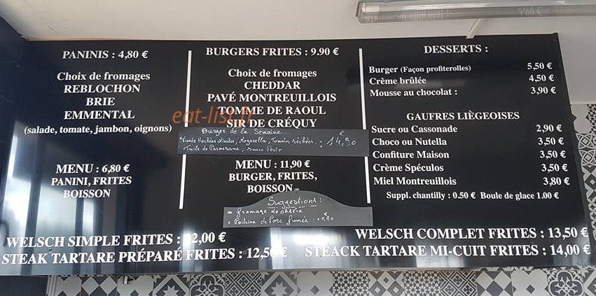 Carte et menu de Burgers Fermiers à La Madelaine-sous-Montreuil — Les paninis, les burgers,....