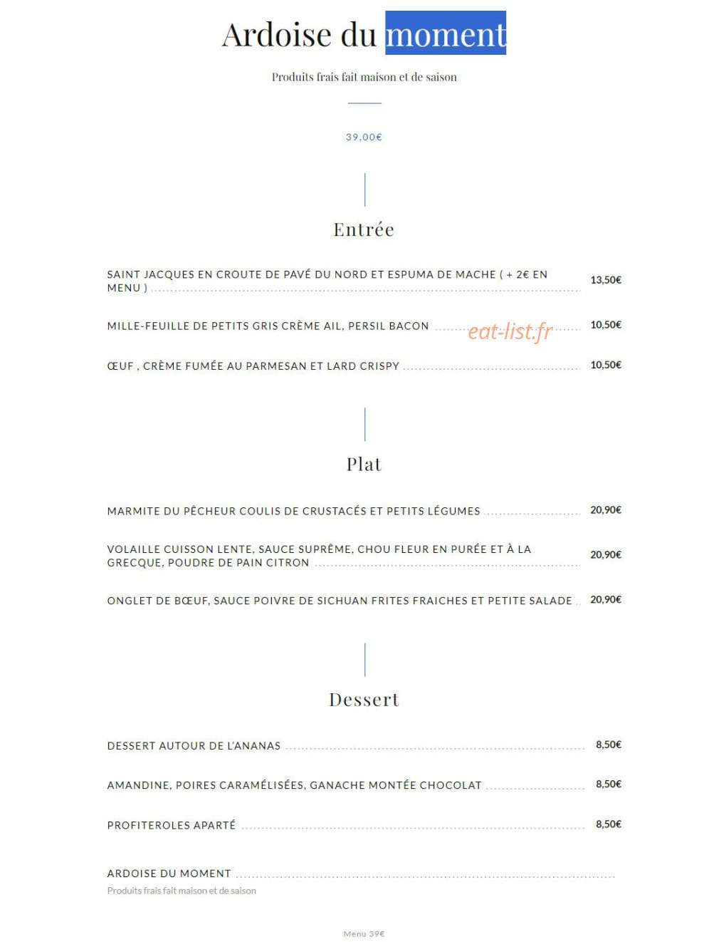 L’Aparté — carte page 1
