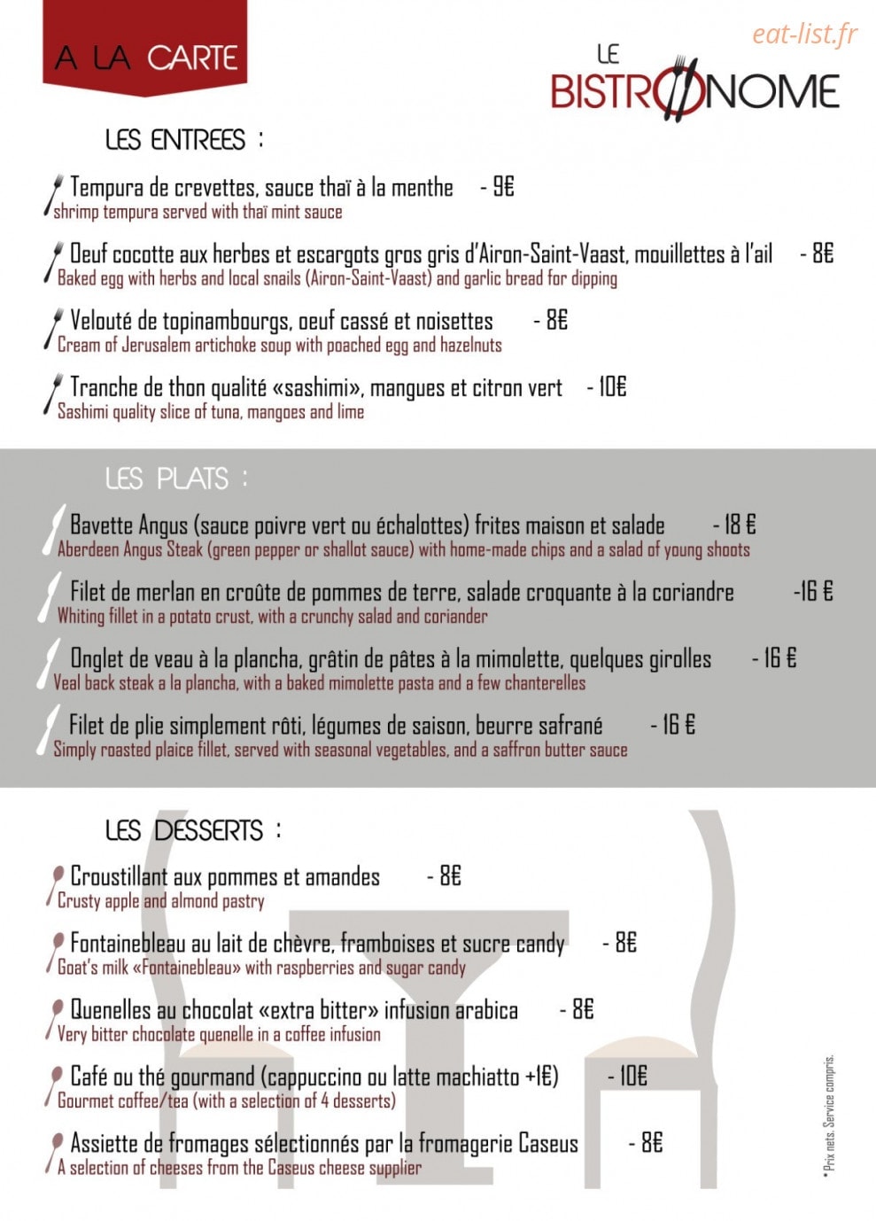 Le Bistronome — carte page 1