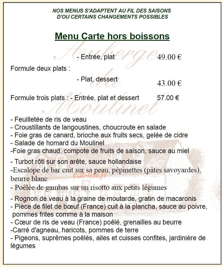 Auberge du moulinel — carte page 2
