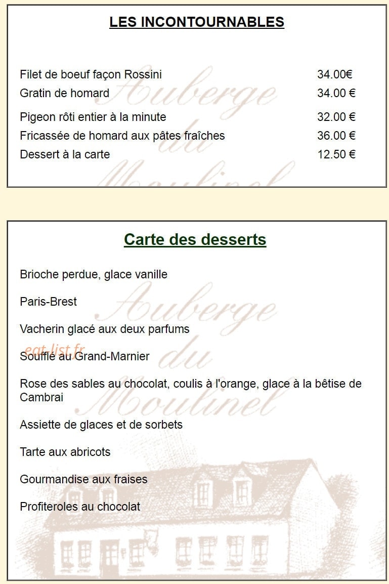 Auberge du moulinel — carte page 3