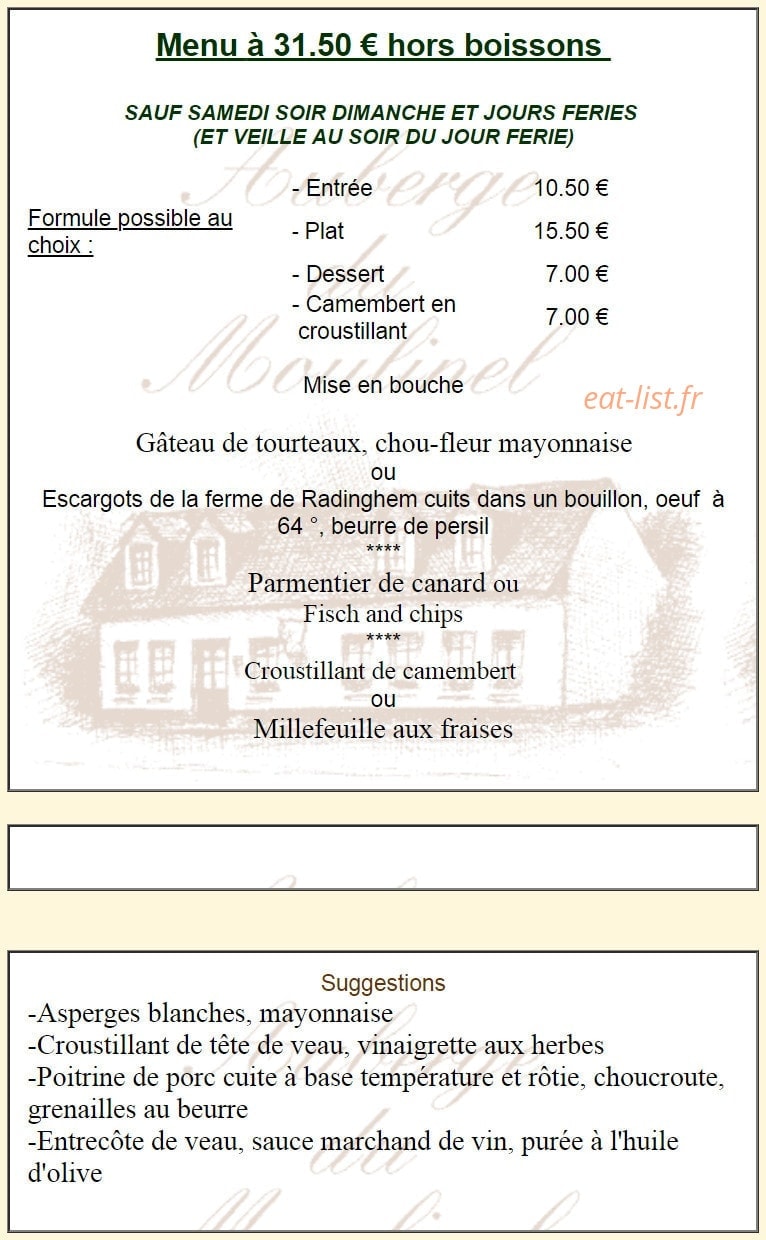 Auberge du moulinel — carte page 1
