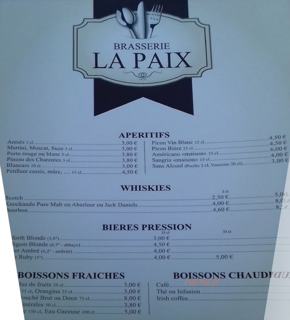 Brasserie de La Paix — carte page 2