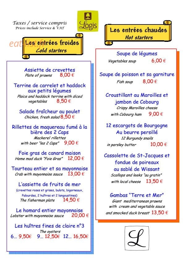 Restaurant à l'Escale — carte page 1