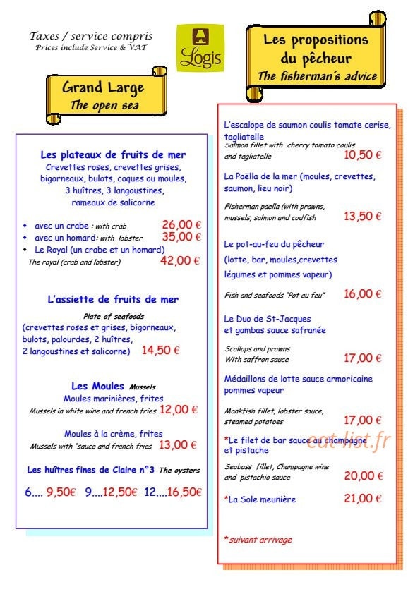 Restaurant à l'Escale — carte page 2