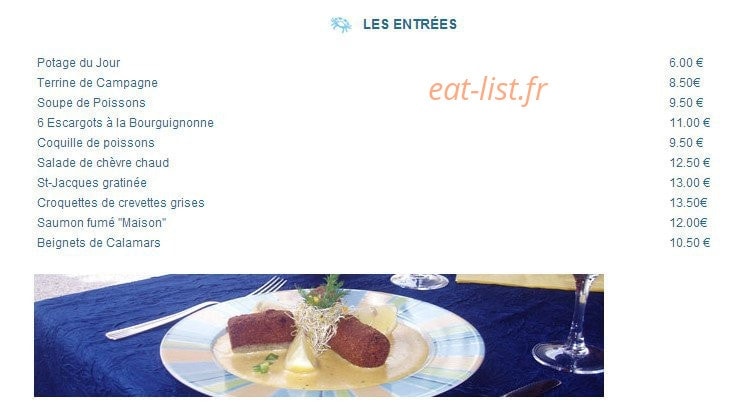 Carte et menu de Restaurant Les Falaises à Escalles — Les entrées