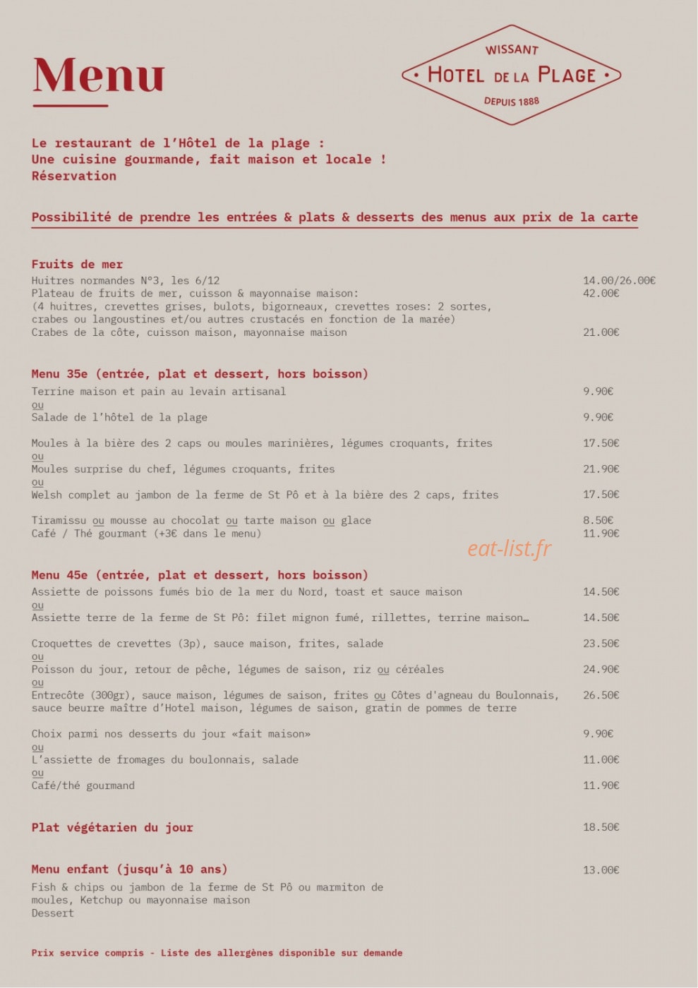 Hôtel de la Plage — carte page 1