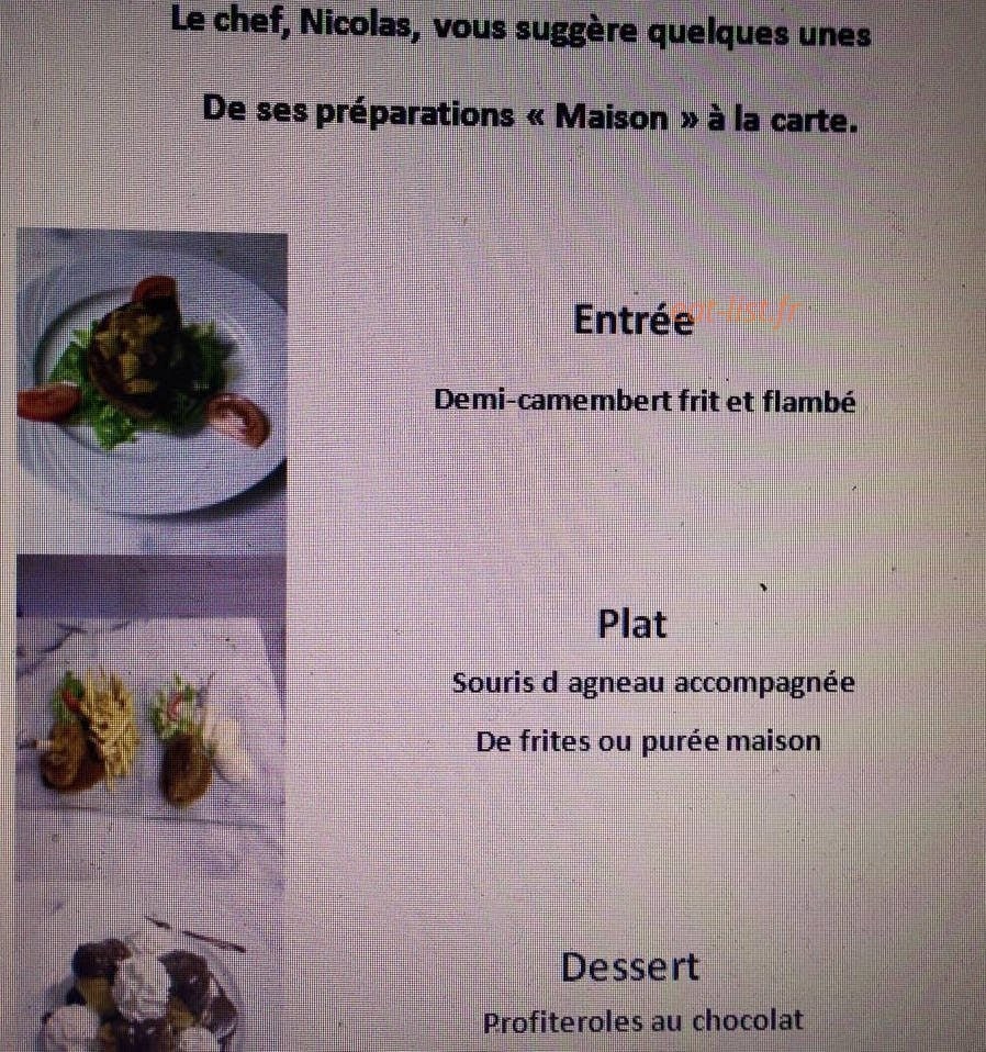 Carte et menu de Le relais de la côte d'opale à Nempont Saint Firmin — Le menu