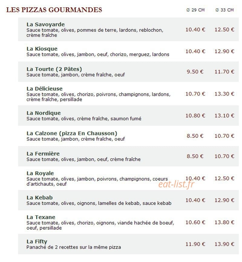 Le Kiosque à Pizzas — carte page 2