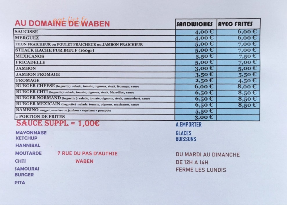 Au Domaine de Waben — carte page 3
