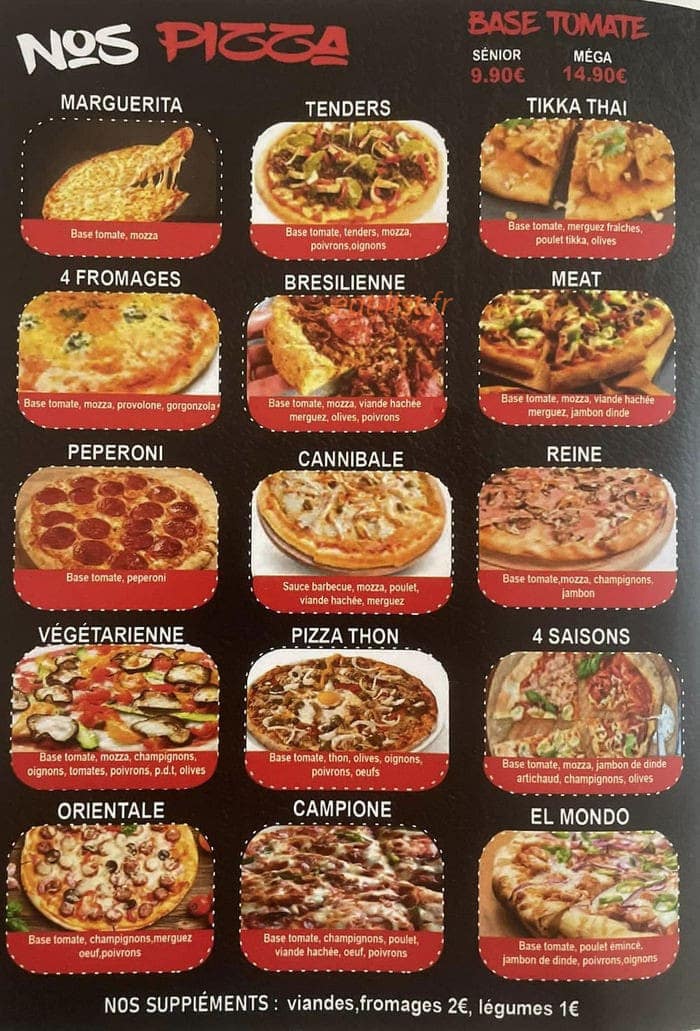 El mondo pizza — carte page 3