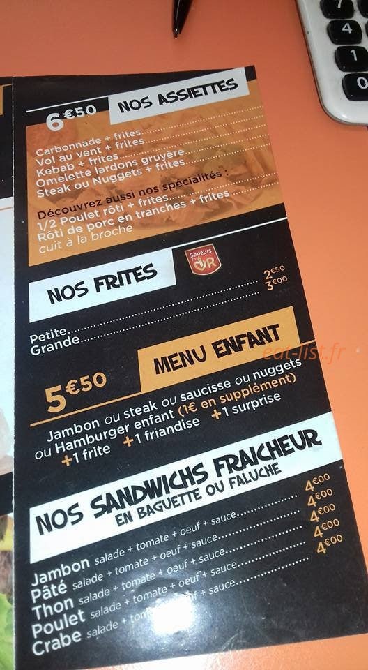 Friterie le marigny — carte page 1