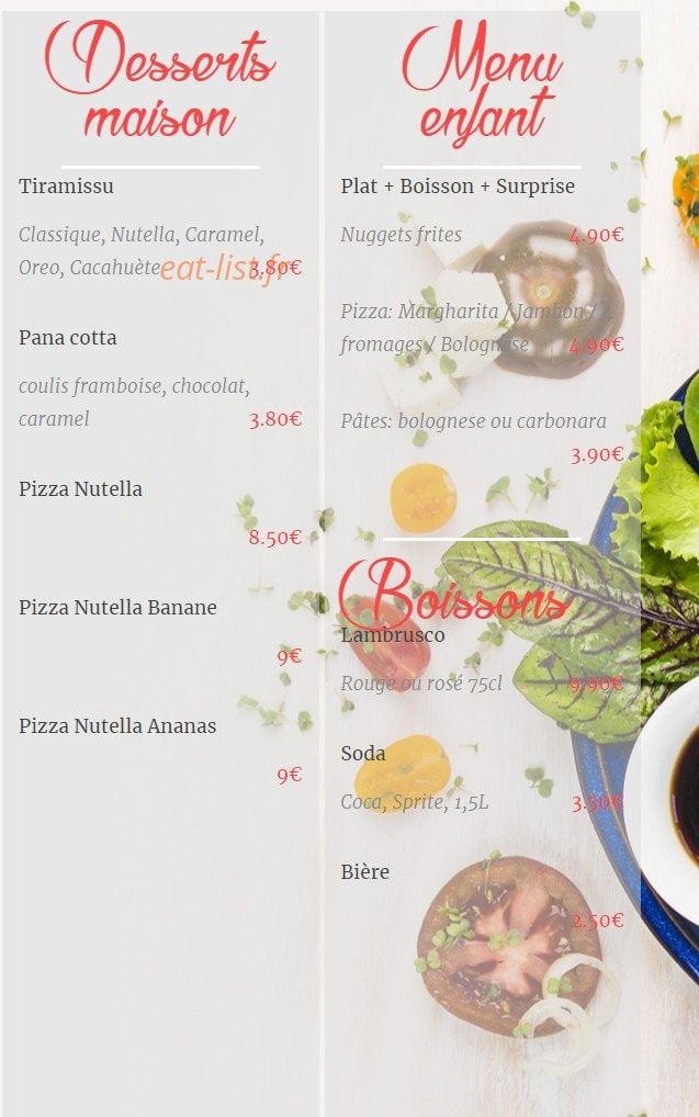 Carte et menu de Pizzeria il padrino à Hesdigneul les Bethune — Les desserts et boissons,...