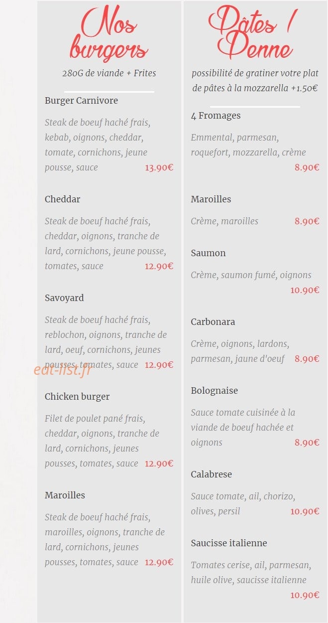Carte et menu de Pizzeria il padrino à Hesdigneul les Bethune — Les burgers et pates