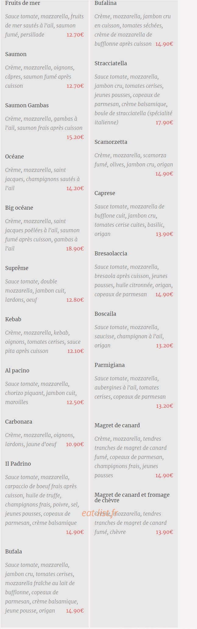 Carte et menu de Pizzeria il padrino à Hesdigneul les Bethune — Les pizzas page 2