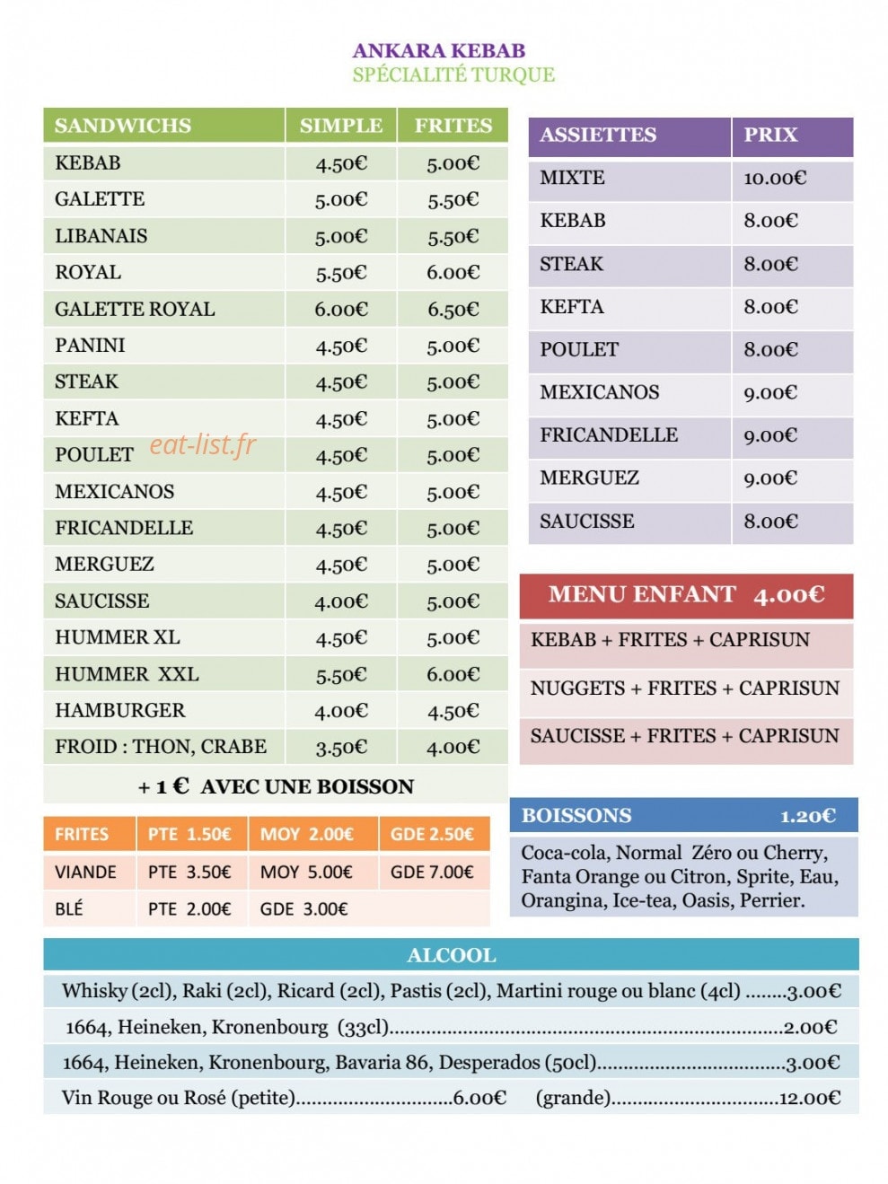 Ankara kebab — carte page 1