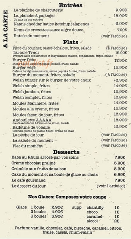 Chez Débo — carte page 1