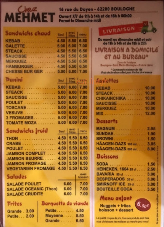 Chez Mehmet — carte page 1
