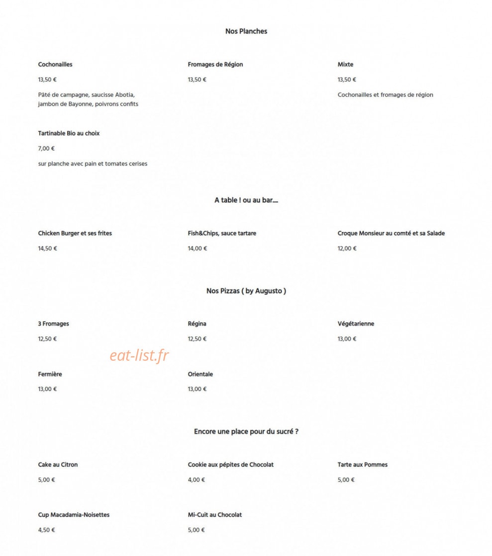 Grape Bar — carte page 1