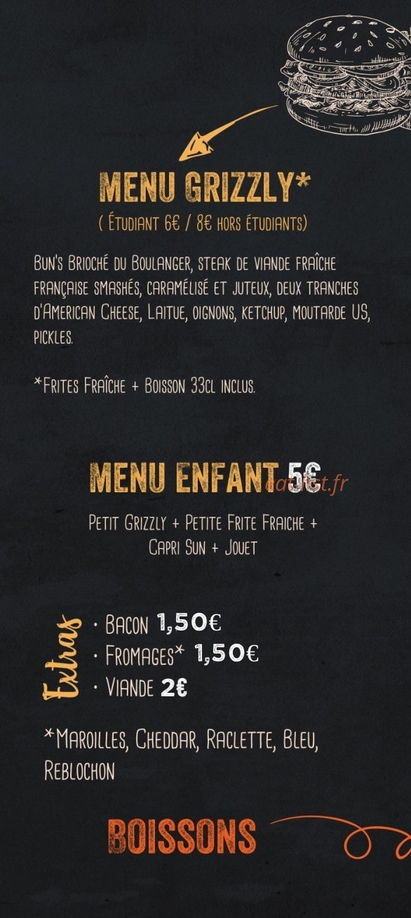 Grizzly Burger's — carte page 3
