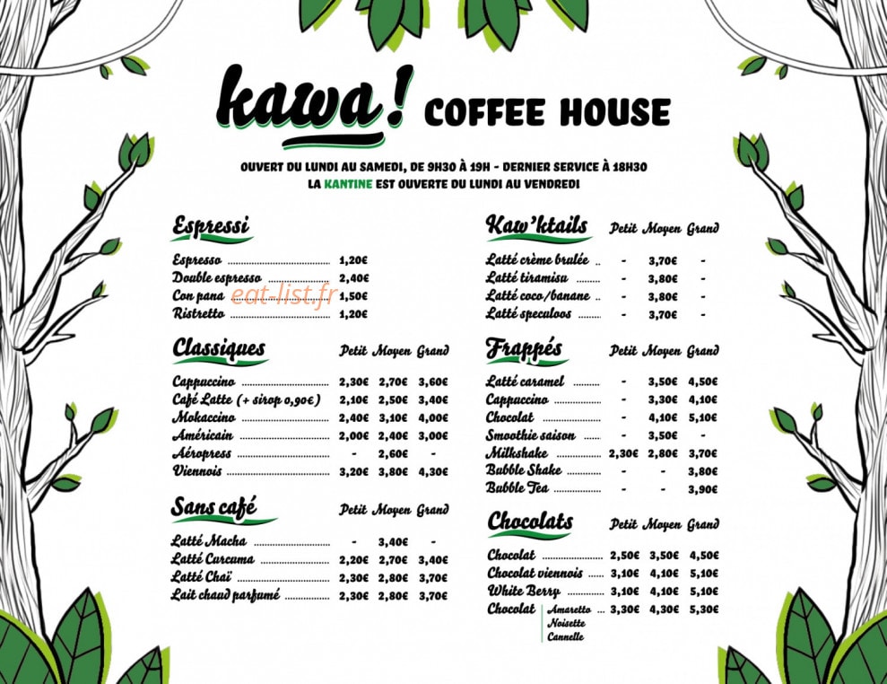 Kawa Coffee — carte page 1