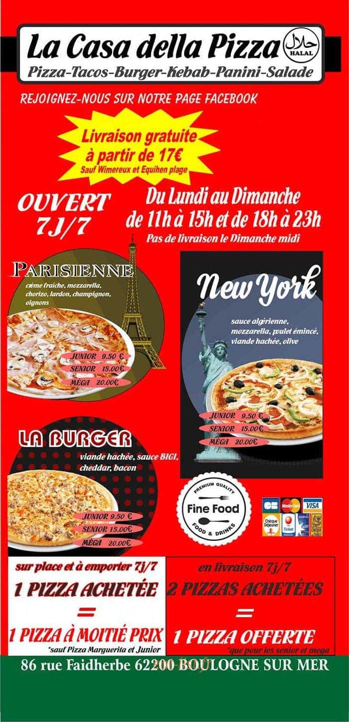 La casa della pizza à Boulogne Sur Mer menu et photos