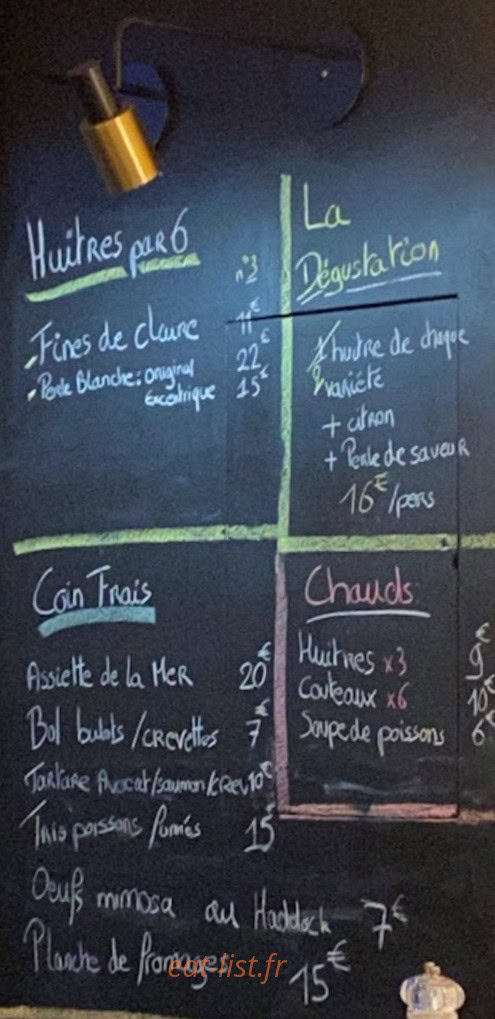 Carte et menu de La Dégustation à Boulogne sur Mer — Les huitres, dégustation et chauds,...