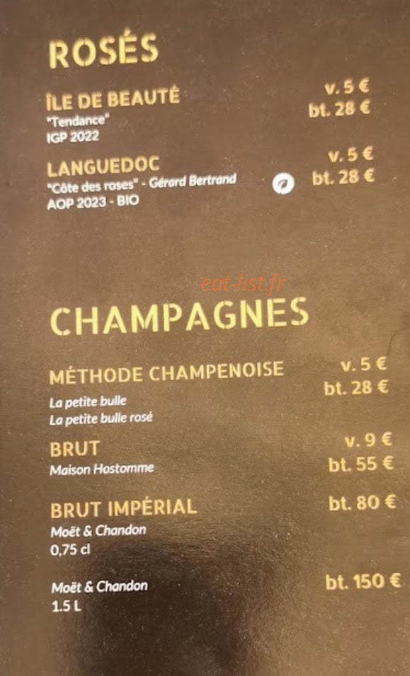 Carte et menu de La Dégustation à Boulogne sur Mer — Les vins rosés et champagnes