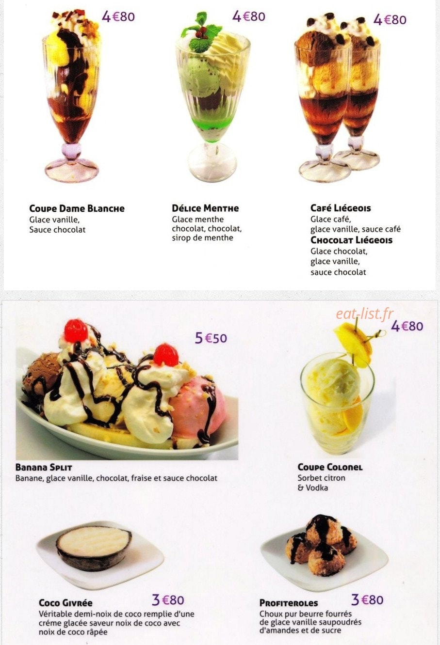Carte et menu de Le palais de matsuyama à Boulogne sur Mer — Les desserts et glaces page 2