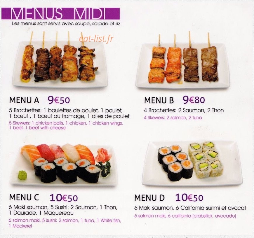 Carte et menu de Le palais de matsuyama à Boulogne sur Mer — Les menus midi