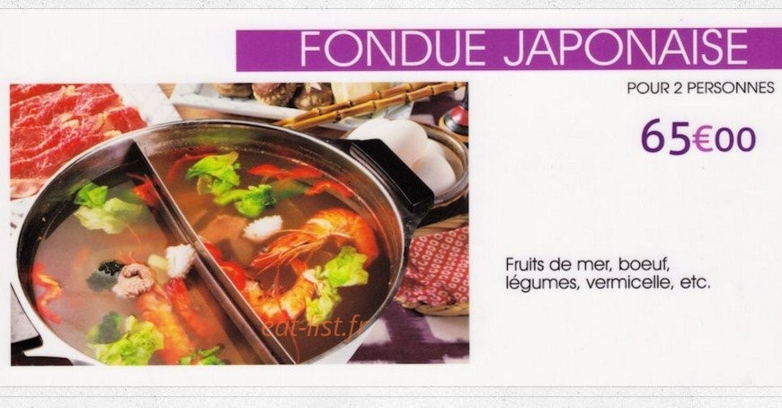 Carte et menu de Le palais de matsuyama à Boulogne sur Mer — Le menu fondue japonais