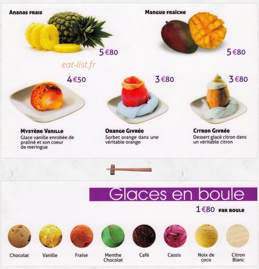 Carte et menu de Le palais de matsuyama à Boulogne sur Mer — Les desserts et glaces page 3