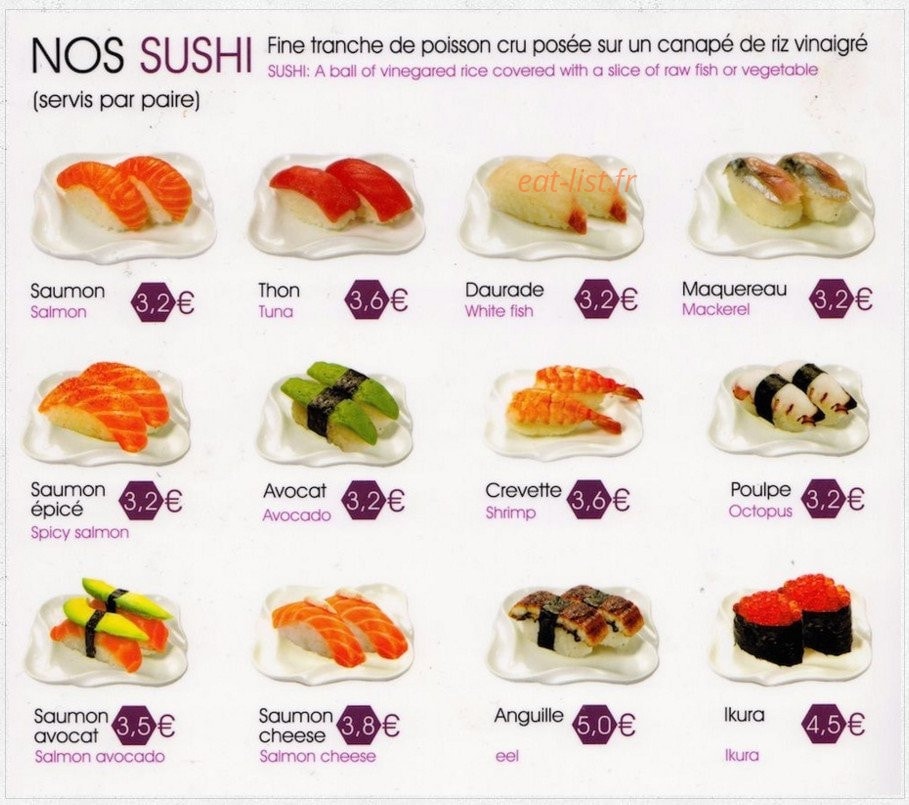 Carte et menu de Le palais de matsuyama à Boulogne sur Mer — Les sushis