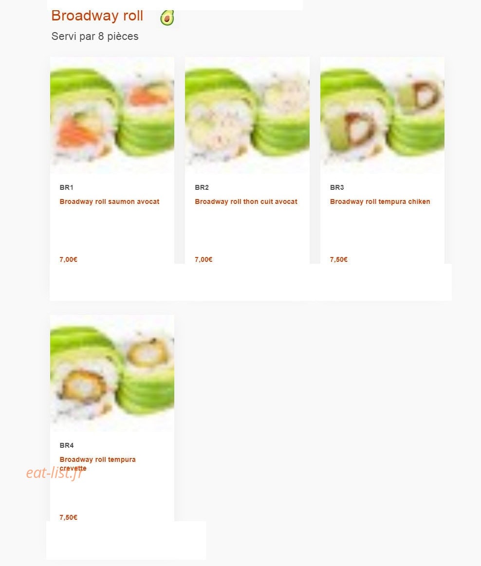 Carte et menu de Nagoya à Boulogne sur Mer — Browadway roll